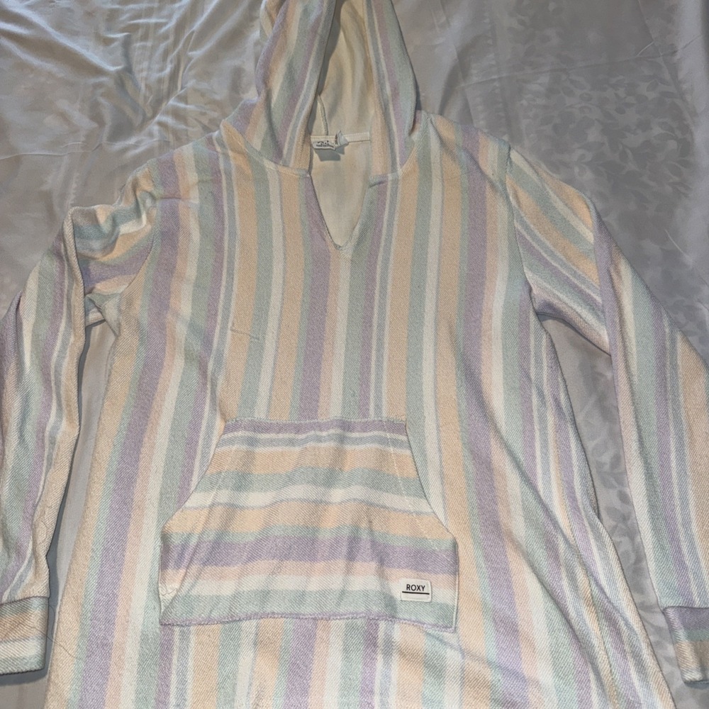 Roxy Girl French Terry Striped Poncho Pullover Hoodie Beachwear XL